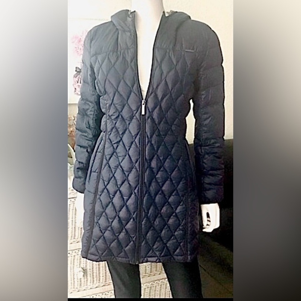 Michael Kors Diamond Stitch Down Coat Lightweight Removable Hood in Midnight Med